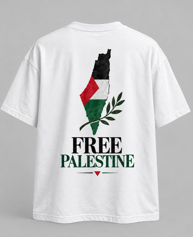 T-shirt — Free Palestine — Carte — vue du dos, blanc