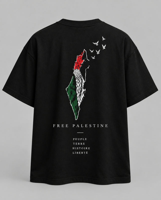 T-shirt — Free Palestine — Colombe — vue du dos, noir